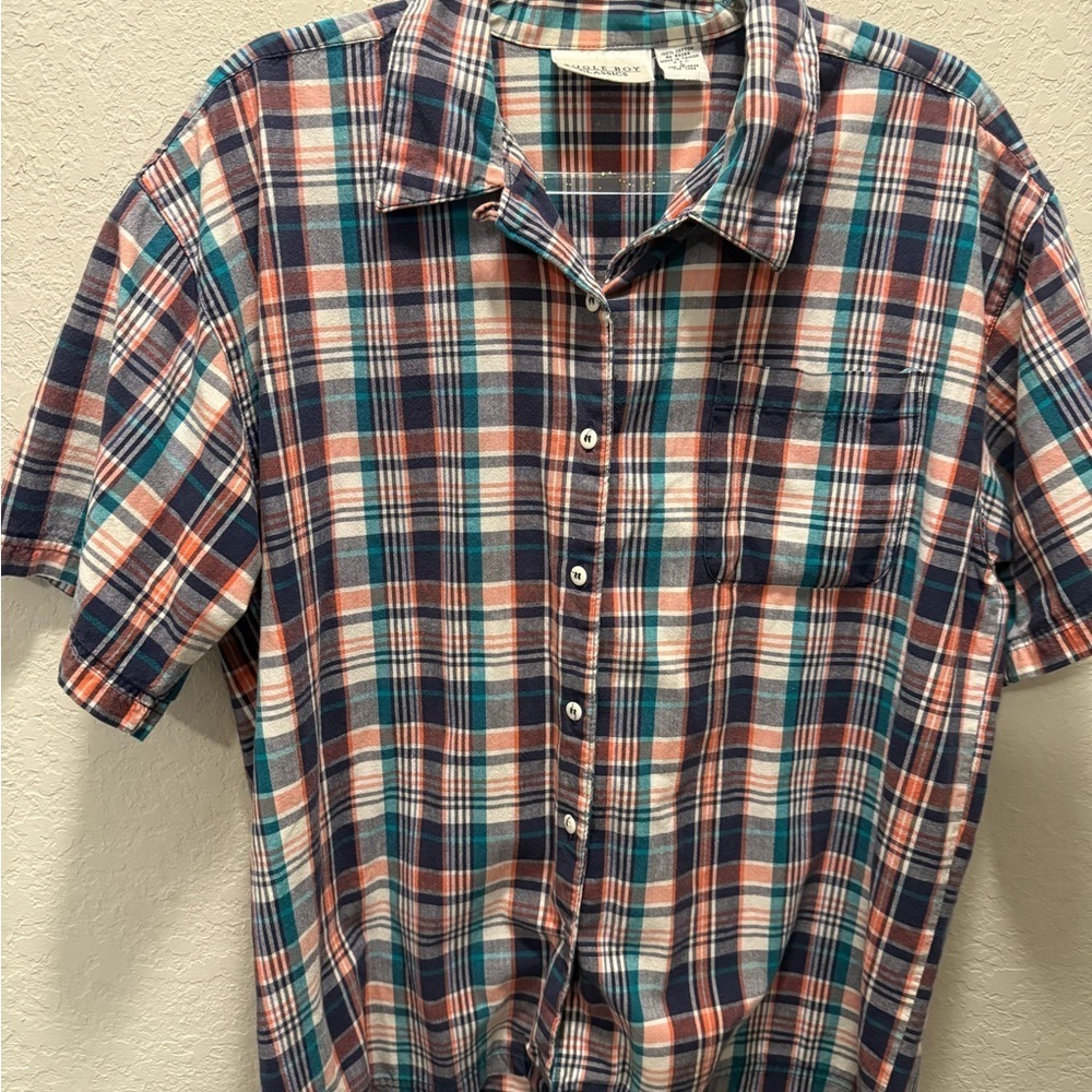 Vintage Bugle Boy Multicolor Plaid Button Down Shirt Size Large